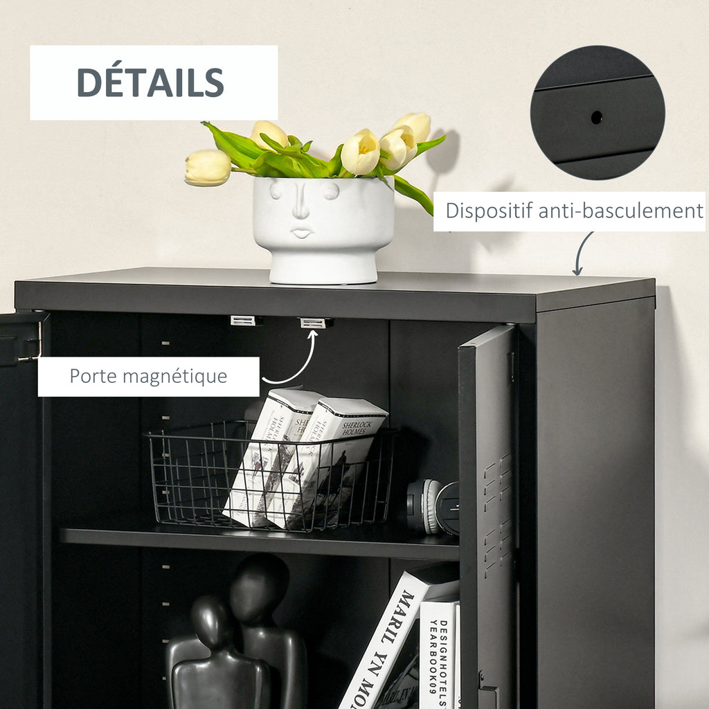 Armoire de Rangement métal Garde-robe Caisson de dossier Armoire Bureau sur pied Style Industriel - 2 étagères - Noir-5