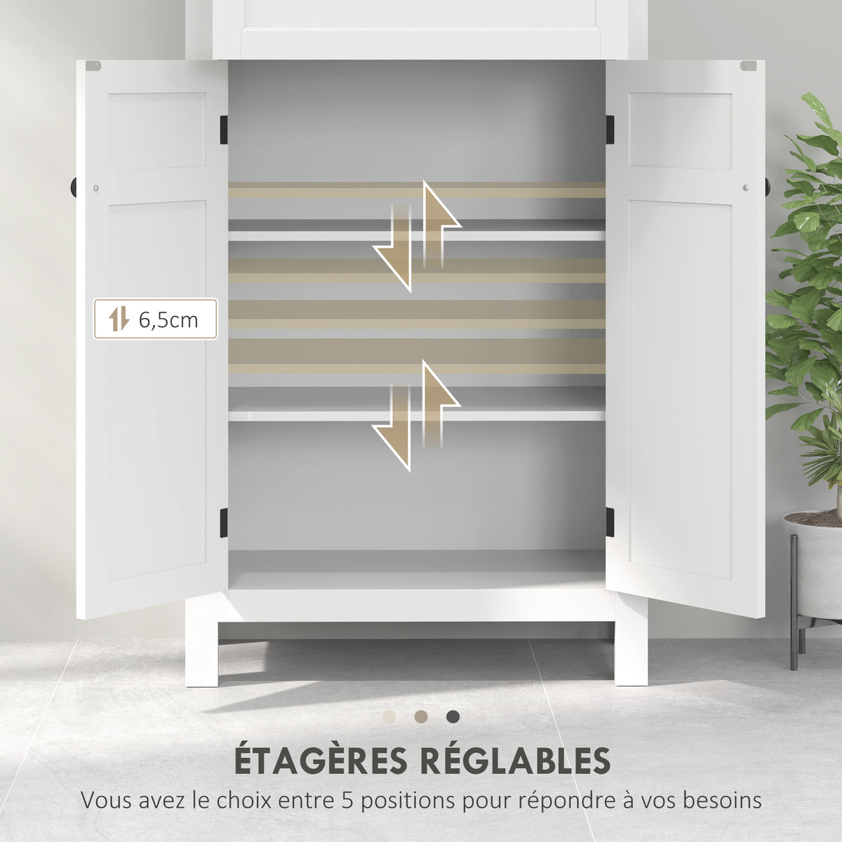 Meuble de salle de bain avec tiroir et étagères réglables, armoire de rangement sur pied, hauteur 102,5 cm, blanc-5