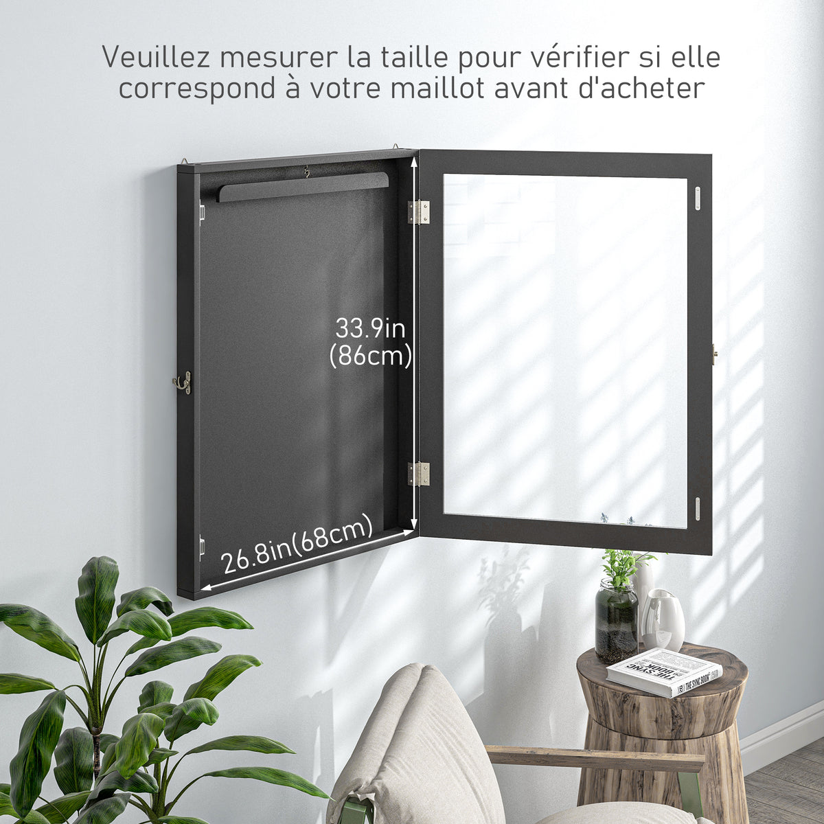 Frame box T-frame cadre pour maillot porte acrylique doublure interne feutre 71 x 6,5 x 89 cm noir-6