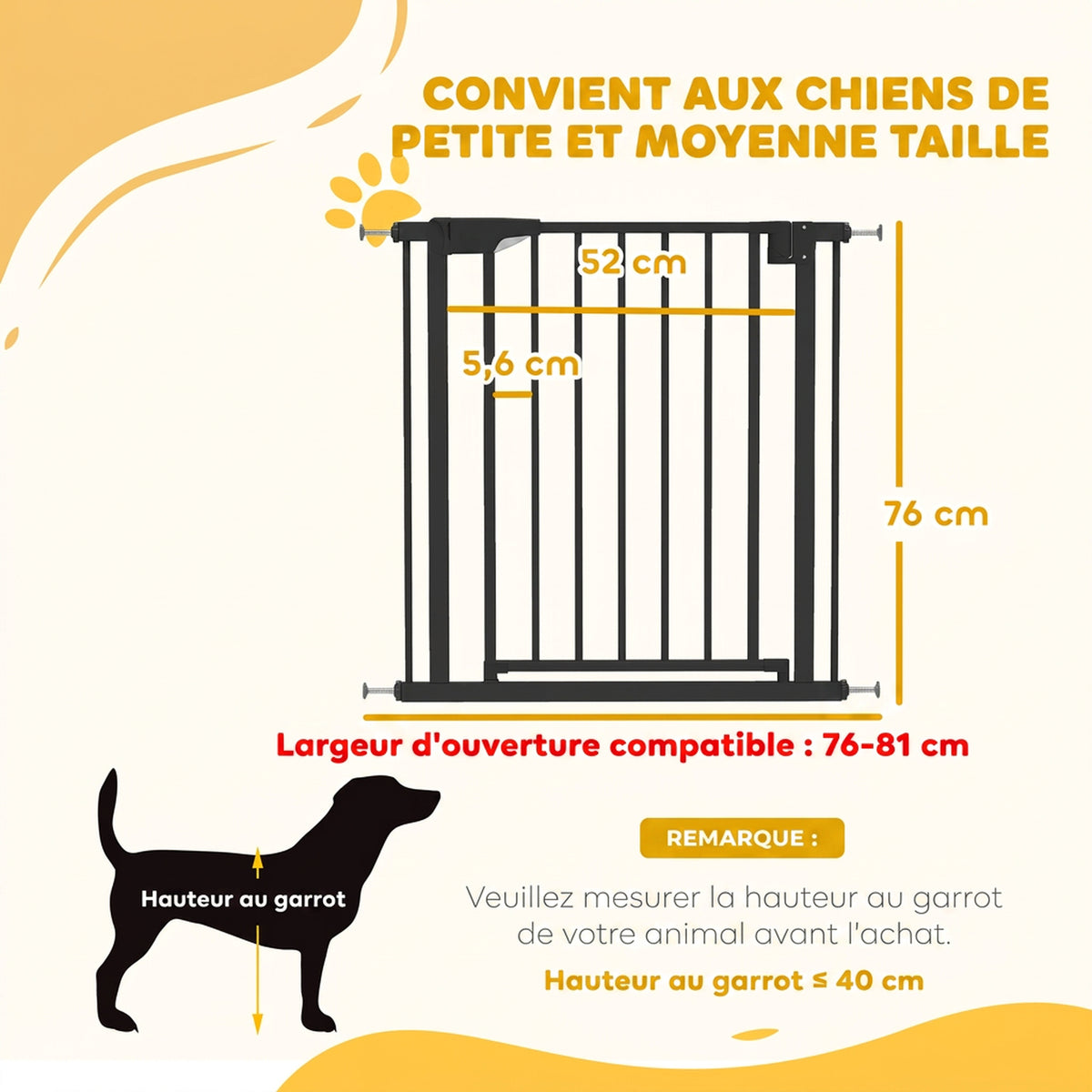 Barrière de sécurité pour chiens et bébés 76 à 81 cm avec extension fixation par pression sans perçage blanc-2