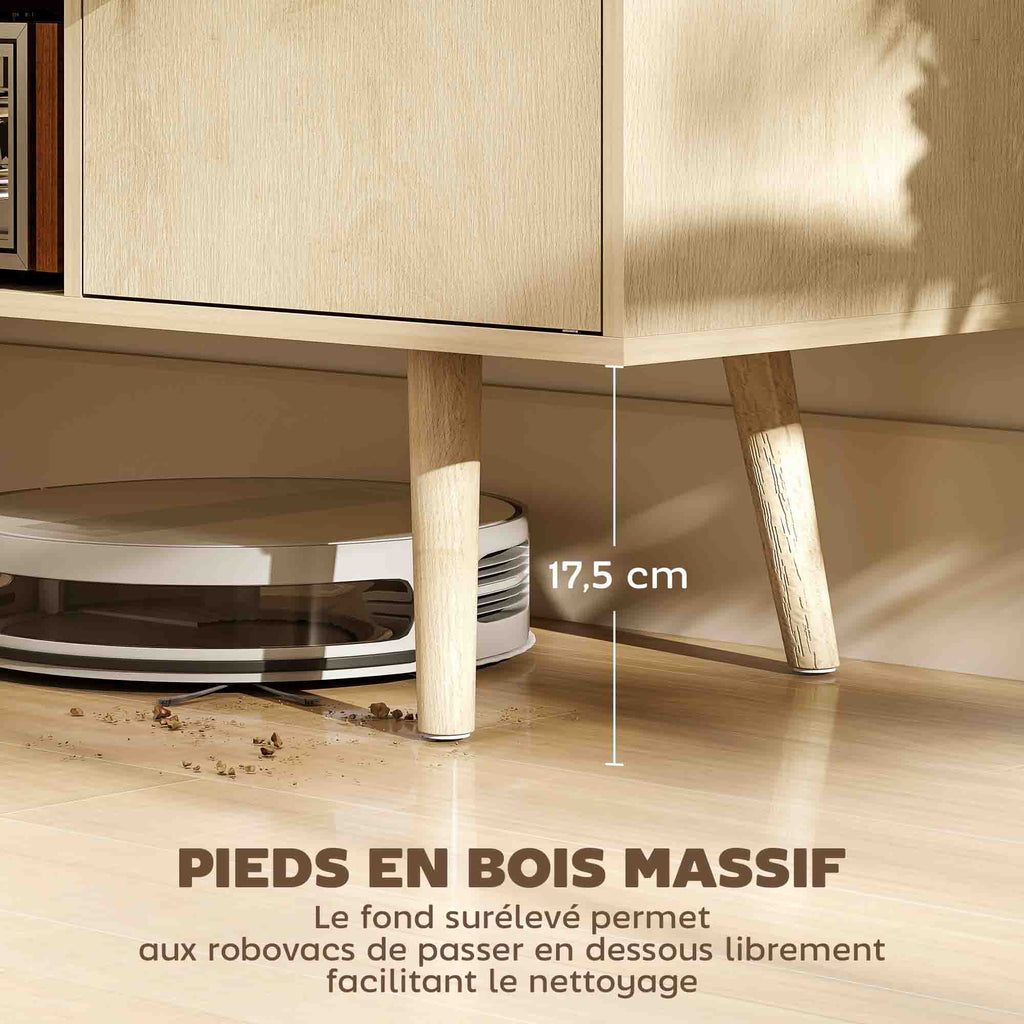 Meuble TV meuble télé pour téléviseur jusqu'à 55 pouces 2 placards et 2 étagères ouvertes 120x34x50cm effet bois naturel-5