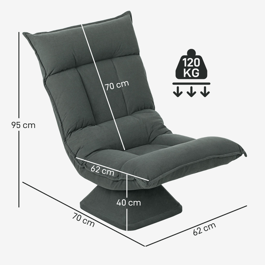 Chaise de sol pivotante à 360°, fauteuil pliable en velours avec dossier réglable 5 positions, 70x62x95cm, gris foncé-2