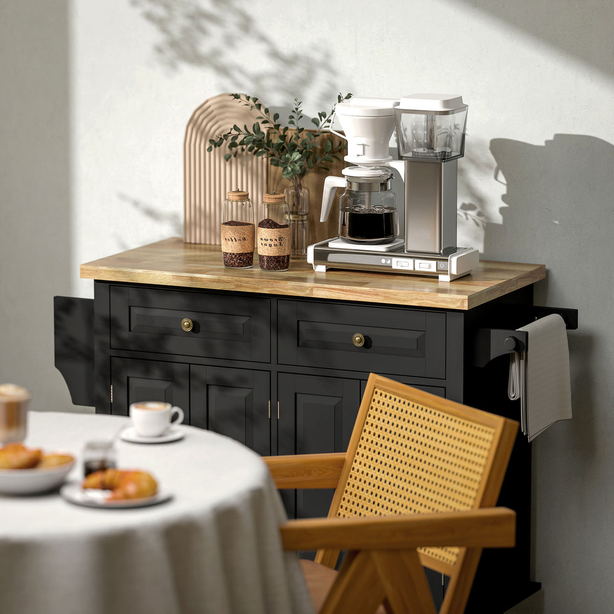 Desserte ilôt de cuisine multi rangements 2 tiroirs 2 placard 2 portes avec étagère range-bouteille-8