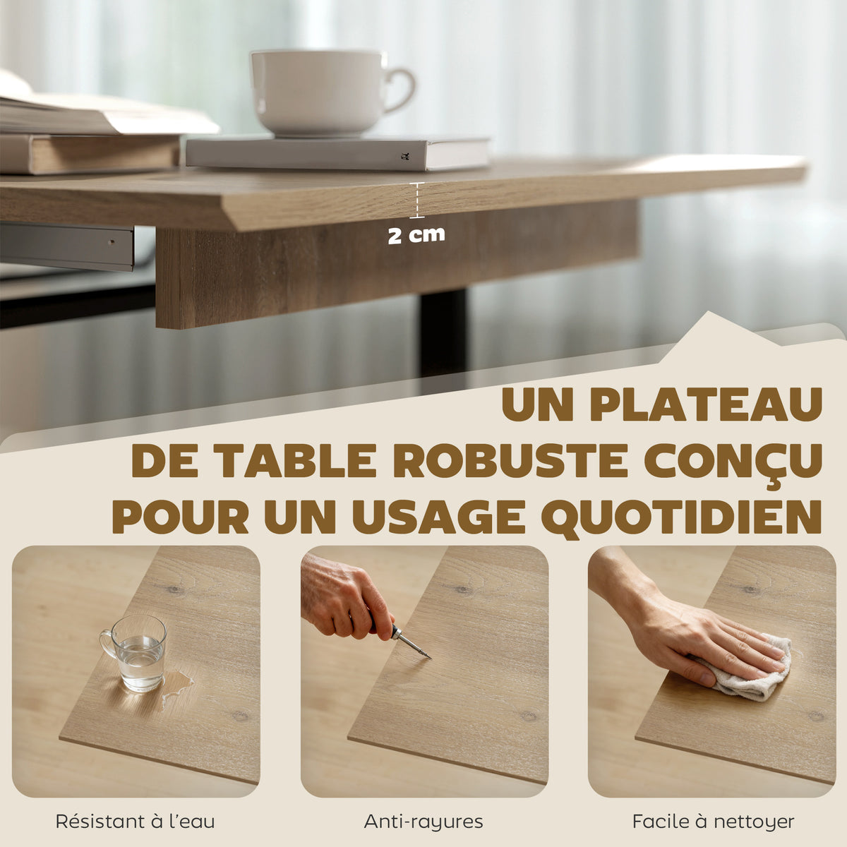 Table à manger extensible rectangle pour 6 à 8 personnes, table de cuisine avec rallonge 140-180 cm, effet bois naturel-6