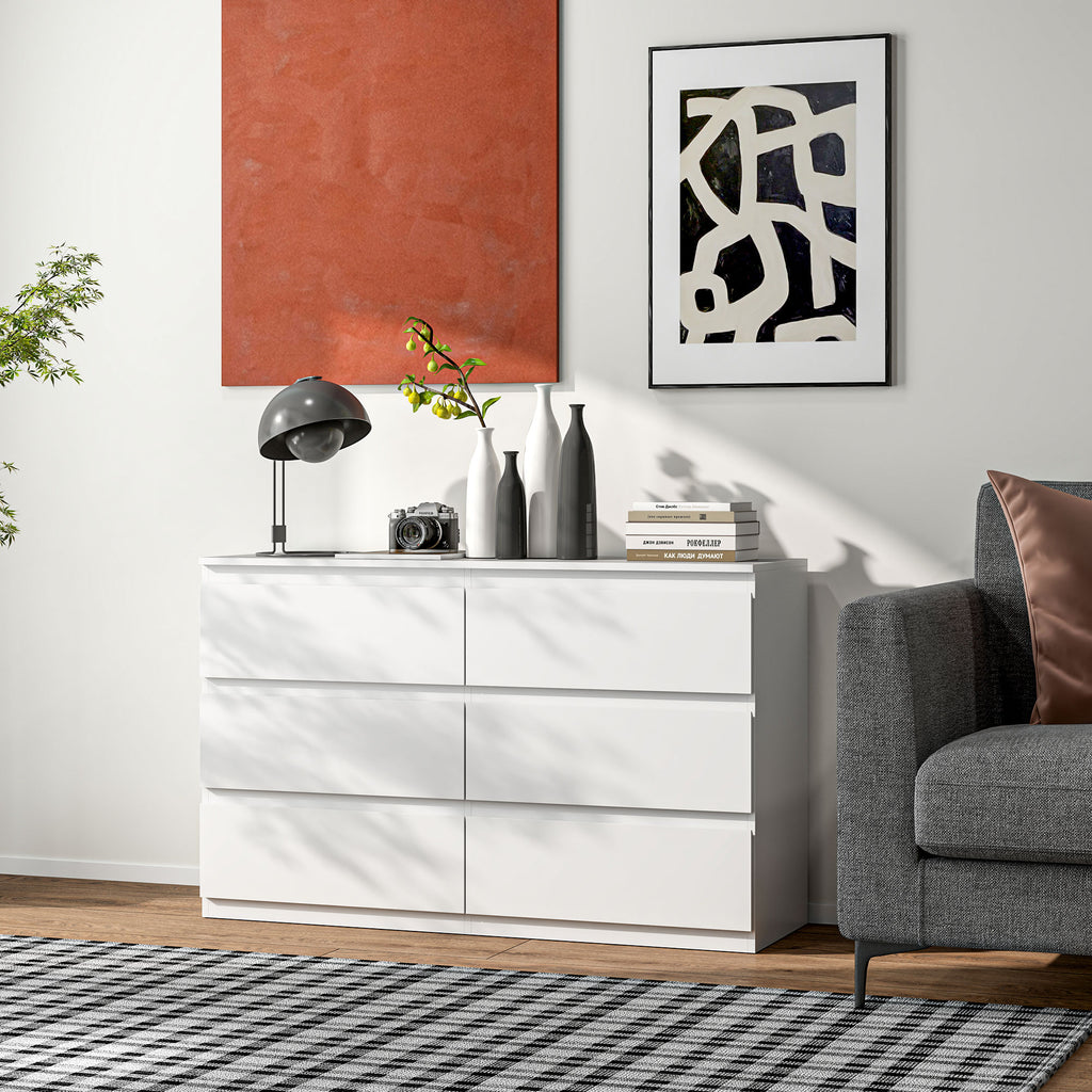 Commode 6 tiroirs meuble de rangement sans poignées design minimaliste 120 x 39 x 75 cm blanc-6