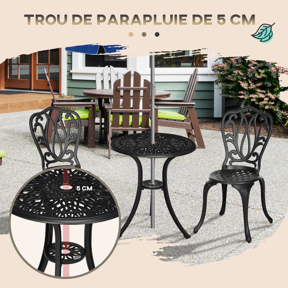 Ensemble Salon de Jardin 2 Places 2 chaises + Table Ronde style charme rétro en fonte d'aluminium, noir-4