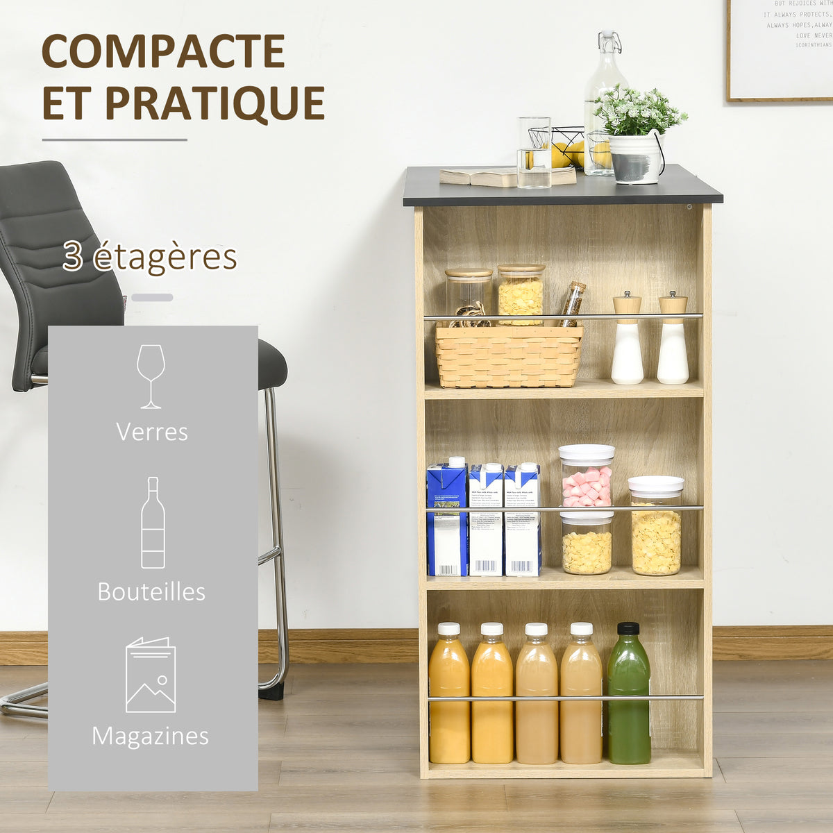 Table de bar table haute de cuisine mange-debout comptoir - dim. 112L x 57l x 106H cm - 3 étagères - aspect chêne clair noir-3