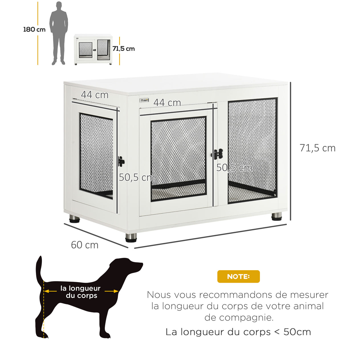 Cage pour chien cage de chien sur pied avec coussin amovible acier noir et blanc - 94 x 60 x 71,5 cm-2
