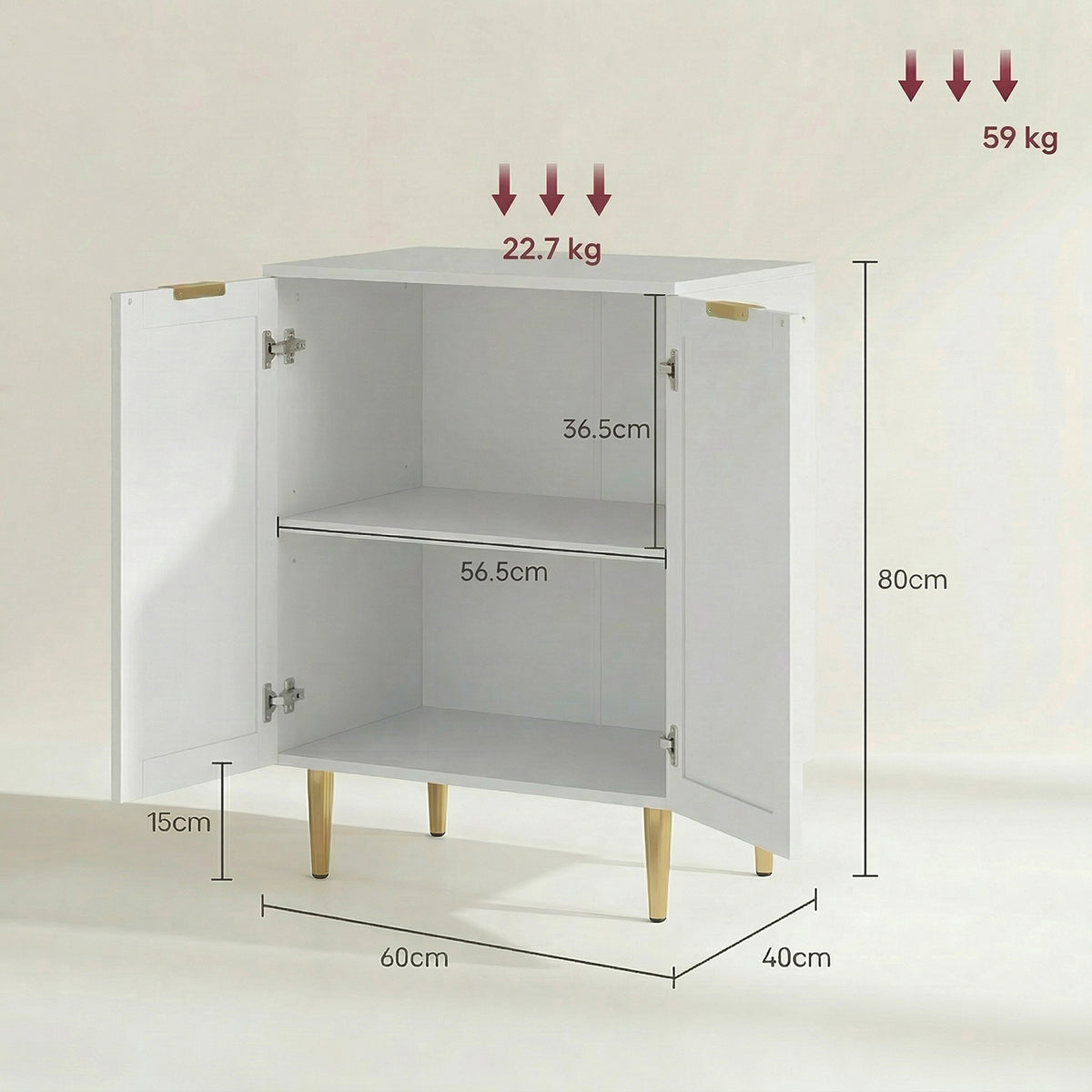 Buffet cuisine meuble de rangement avec 2 portes étagère réglable pieds métalliques surélevés 60 x 40 x 80 cm blanc-2