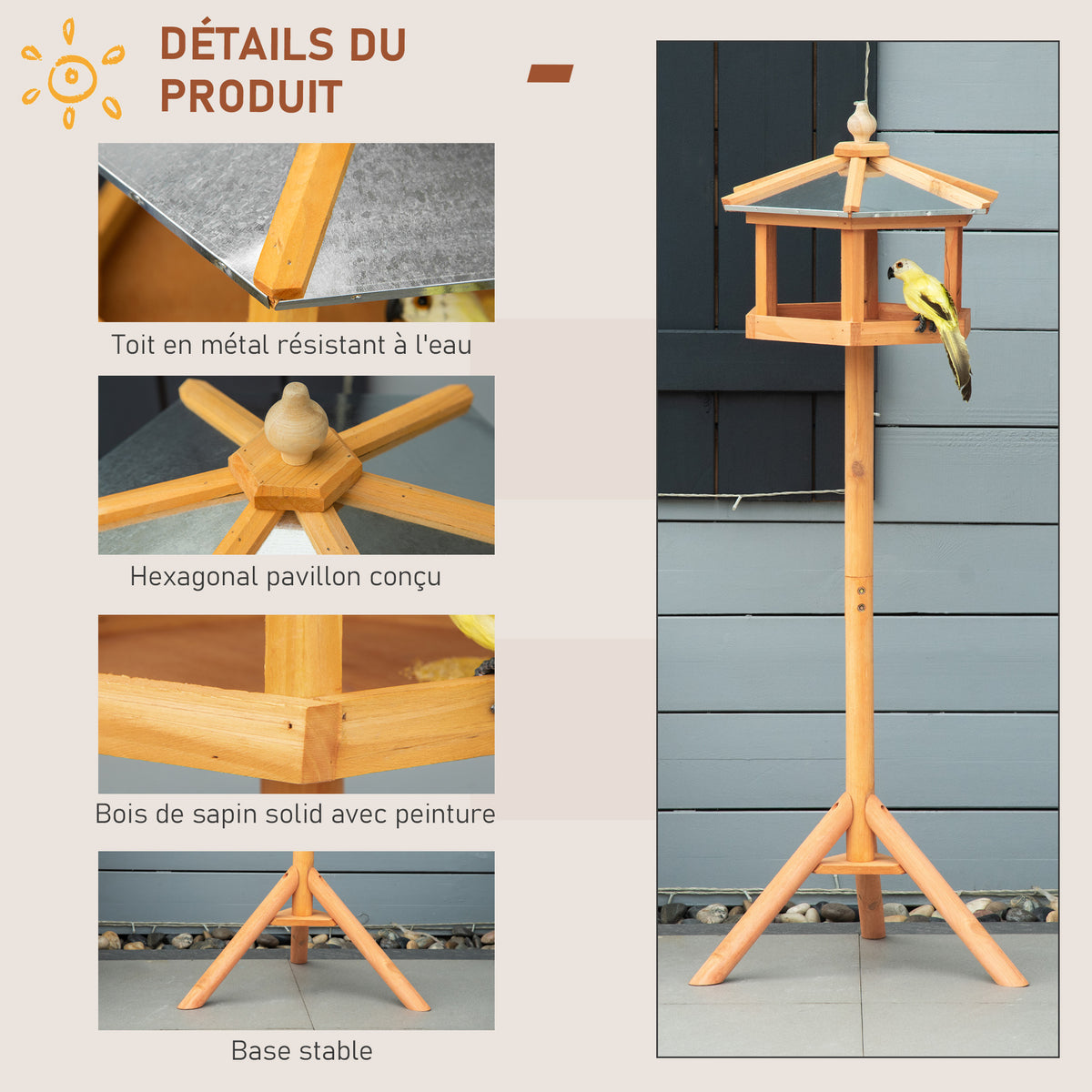 Mangeoire Mangeoire pour oiseaux sauvages sur Pied nichoir a Plateau Station a Oiseau Abris à oiseaux Bois pour Exterieur 113 cm-4