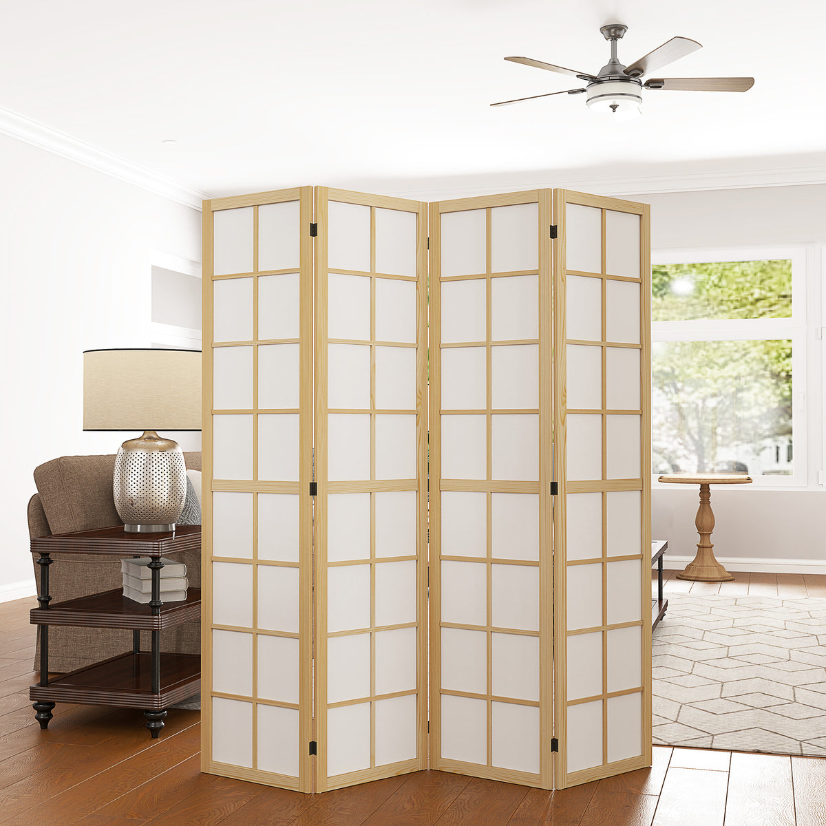 Paravent interieur pliable 4 panneaux 160 x 170 cm séparateur de pièce pour salon chambre à coucher maison, naturel-1