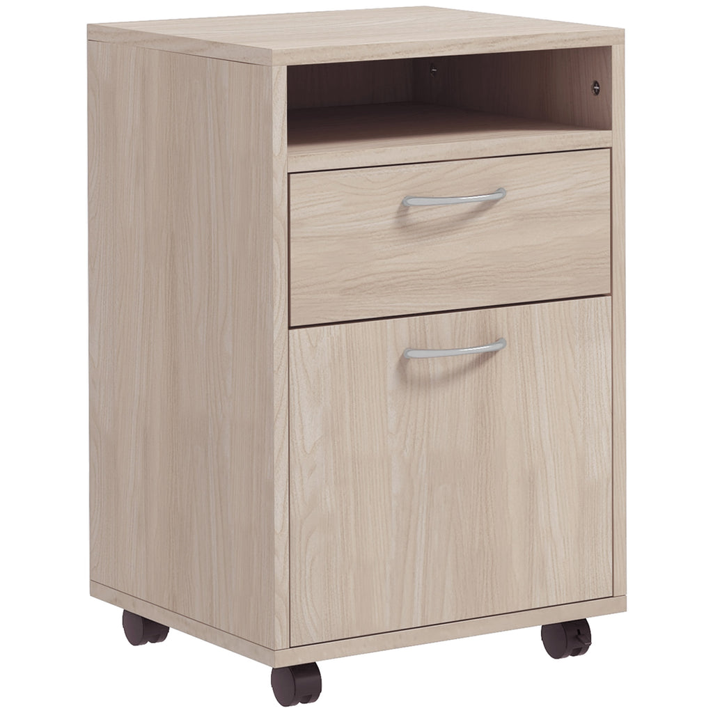 Caisson de bureau à roulettes avec tiroir placard et niche pour documents et dossier suspendu 40 x 35 x 60 cm chêne-0