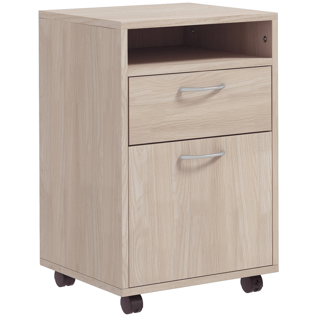 Caisson de bureau à roulettes avec tiroir placard et niche pour documents et dossier suspendu 40 x 35 x 60 cm chêne-0