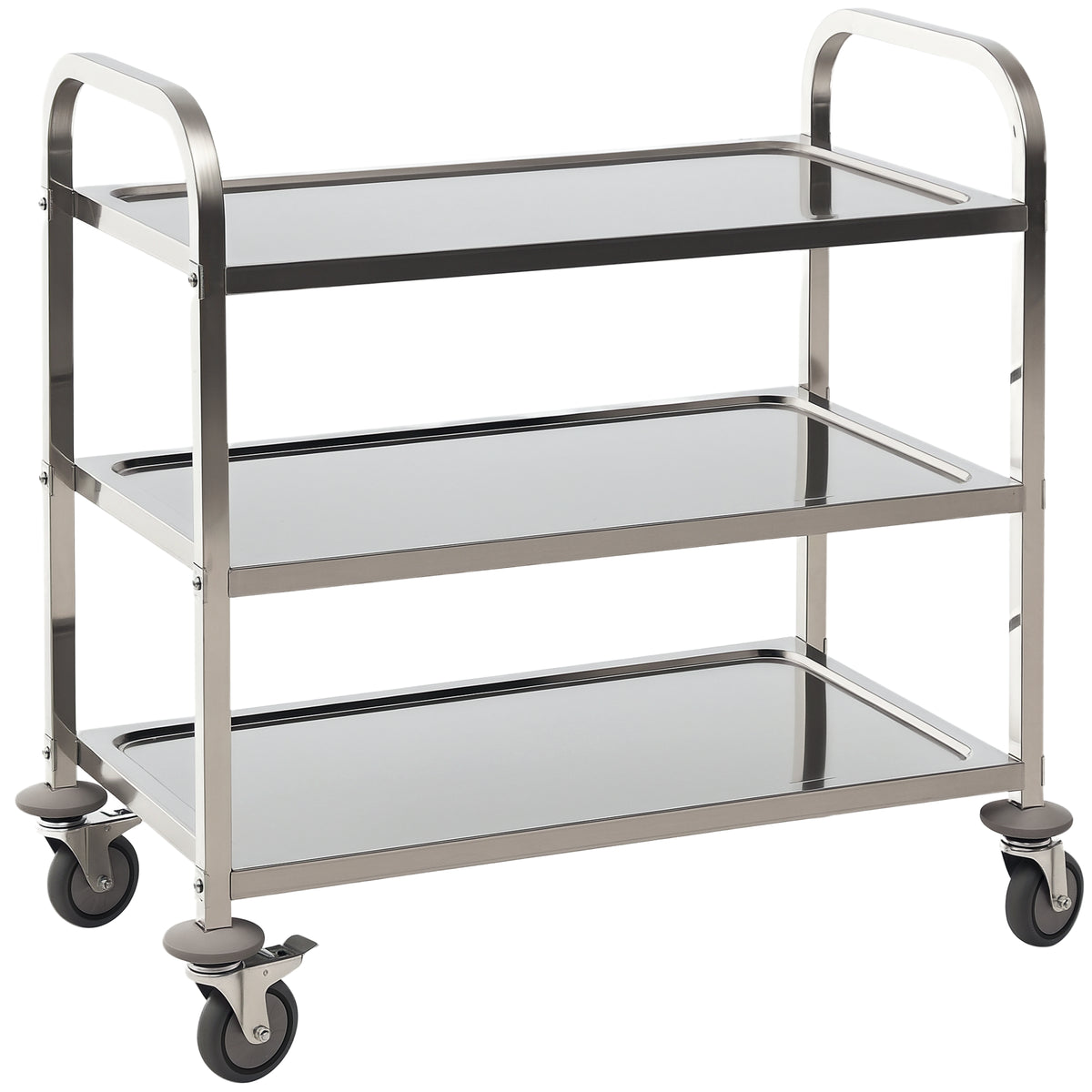 Desserte de cuisine à roulettes à 3 étagères, chariot de rangement en acier inox., chariot de cuisine et salle à manger, 90,5 x 50,5 x 88,2 cm, argenté-0