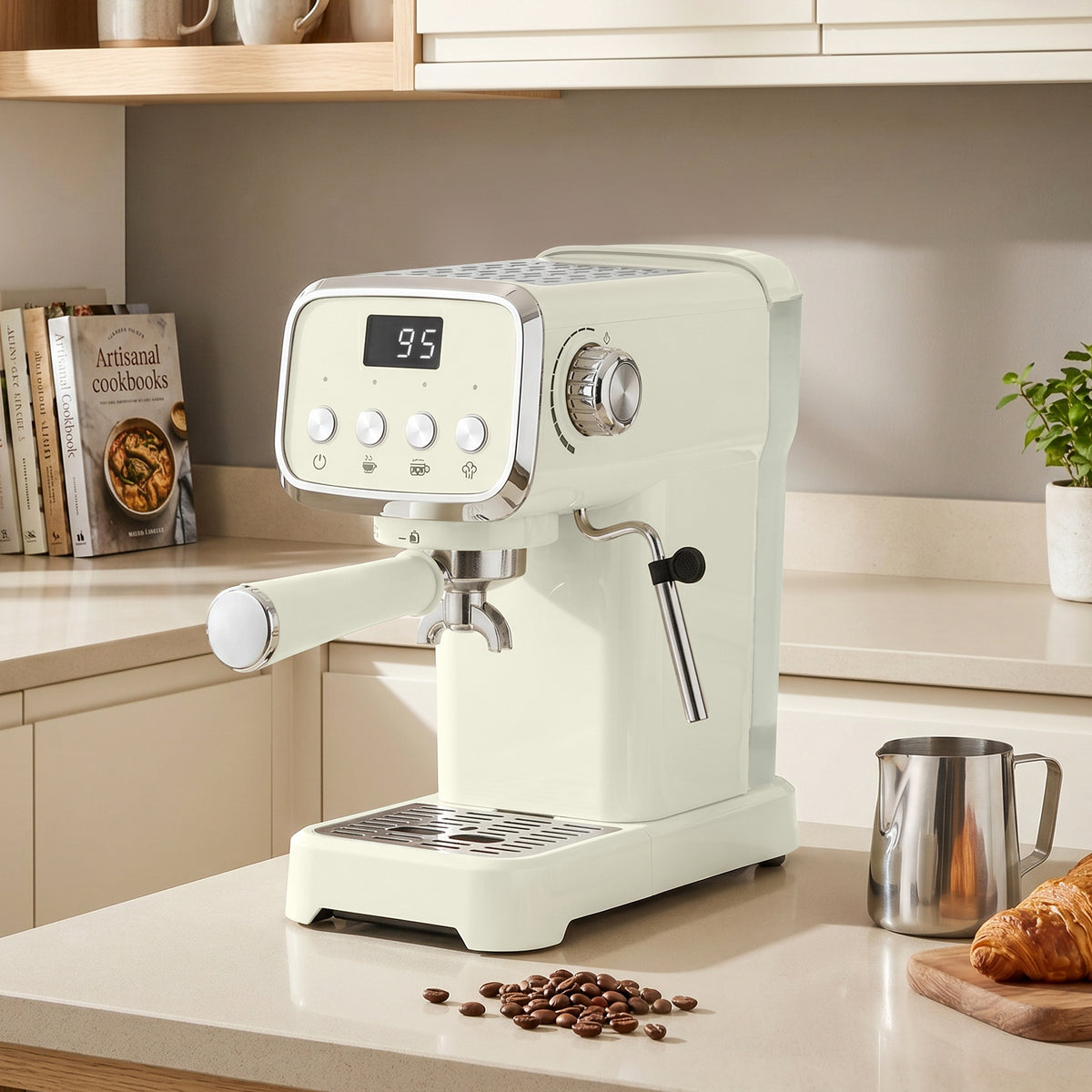 Machine à Expresso avec Buse Vapeur à Mousse de Lait, Cafetière 20Bars, Réservoir d'Eau Amovible 1,2 L, Crème-1