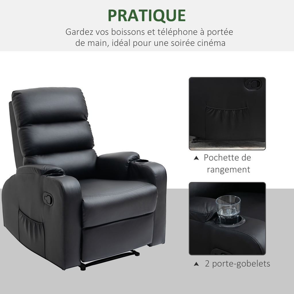 Fauteuil de Relaxation inclinable avec Repose-Pied Ajustable revêtement synthétique Noir-3