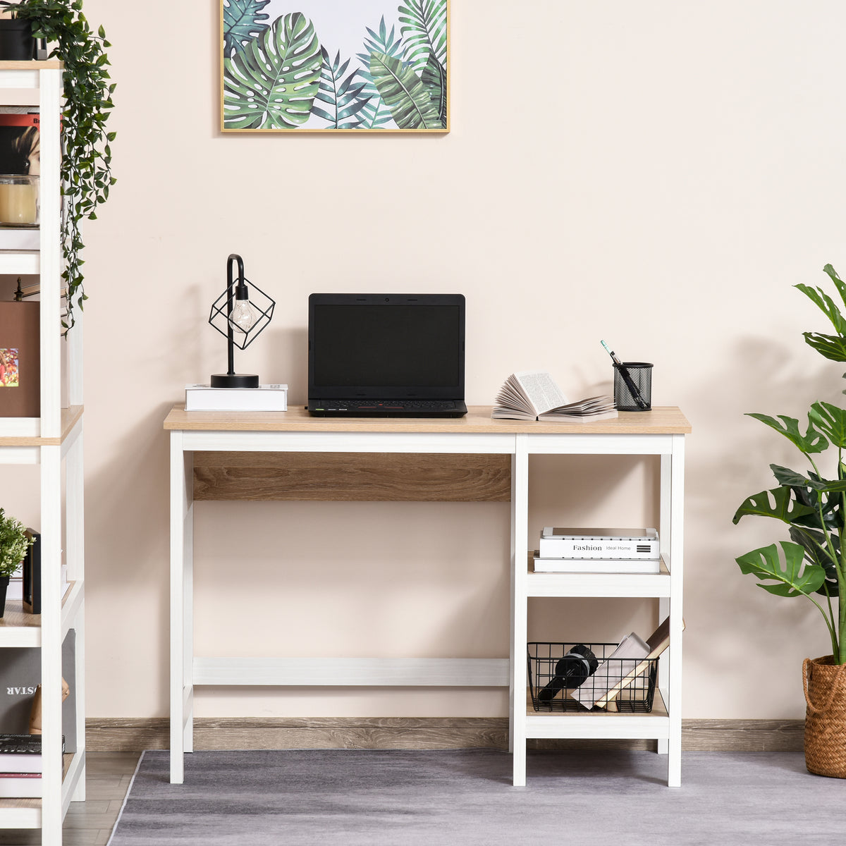 Bureau Informatique multimédia dim. 110L x 48l x 76H cm 2 étagères latérales MDF E1 chêne Clair Blanc-9