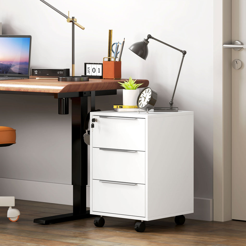 Caisson de bureau à roulettes avec 3 tiroirs et serrure pour dossiers 40 x 40 x 63,5 cm blanc-9