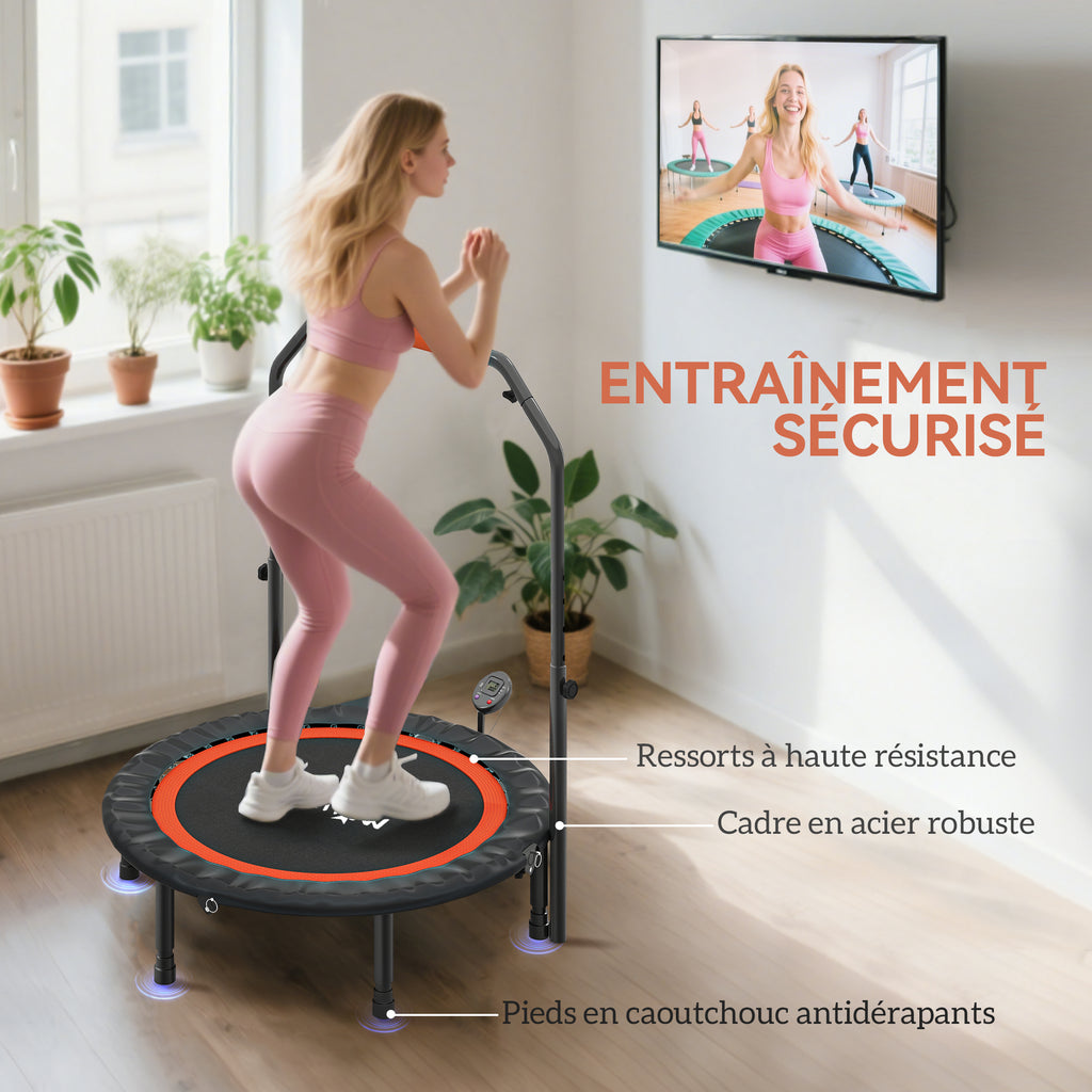 Trampoline de fitness gymnastique avec poignée réglable, pliable, 6 pieds, 28 ressorts Ø 102 cm, noir rouge-5