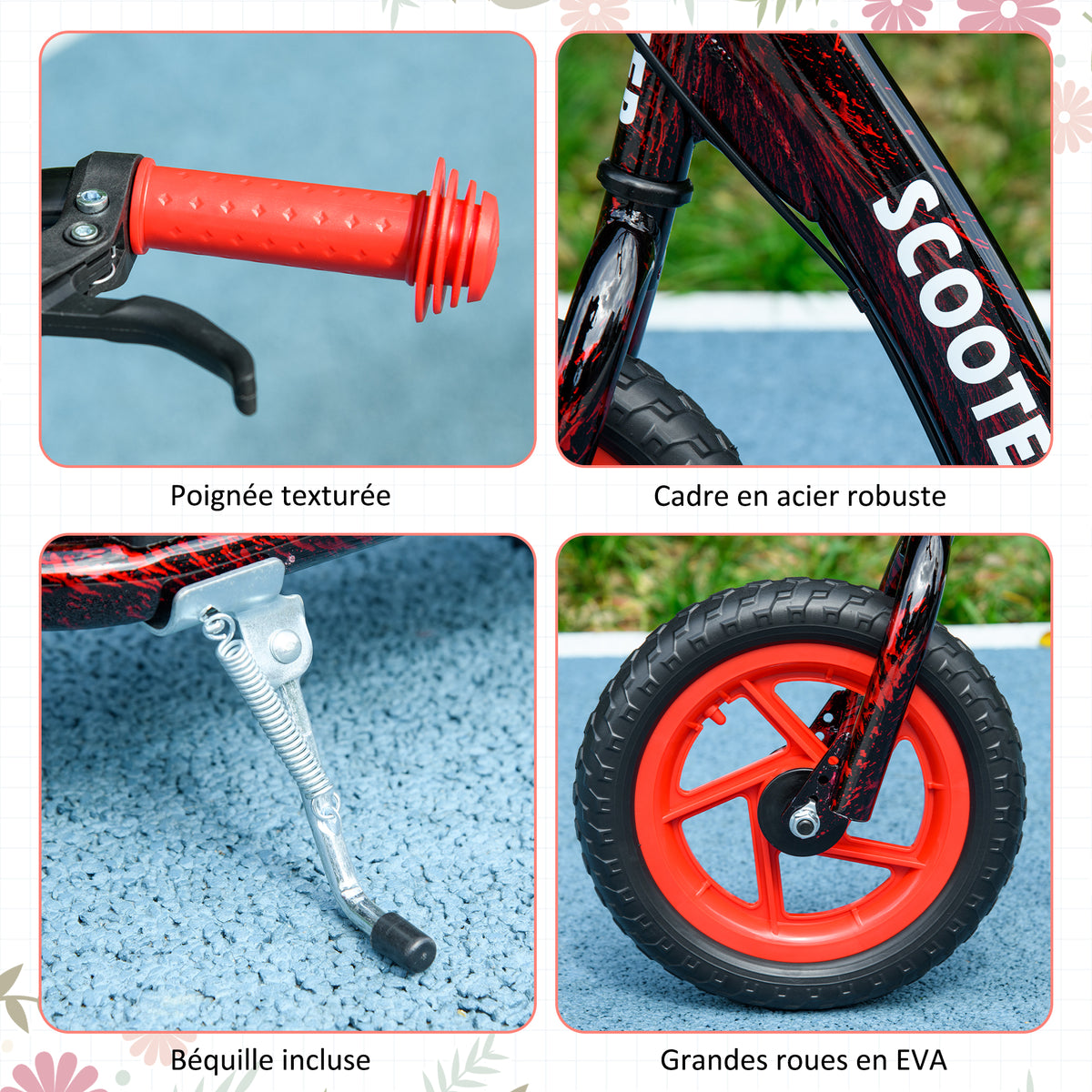Trottinette patinette scooter enfant grandes roues de 6 à 12 ans hauteur réglable frein arrière béquille rouge-5