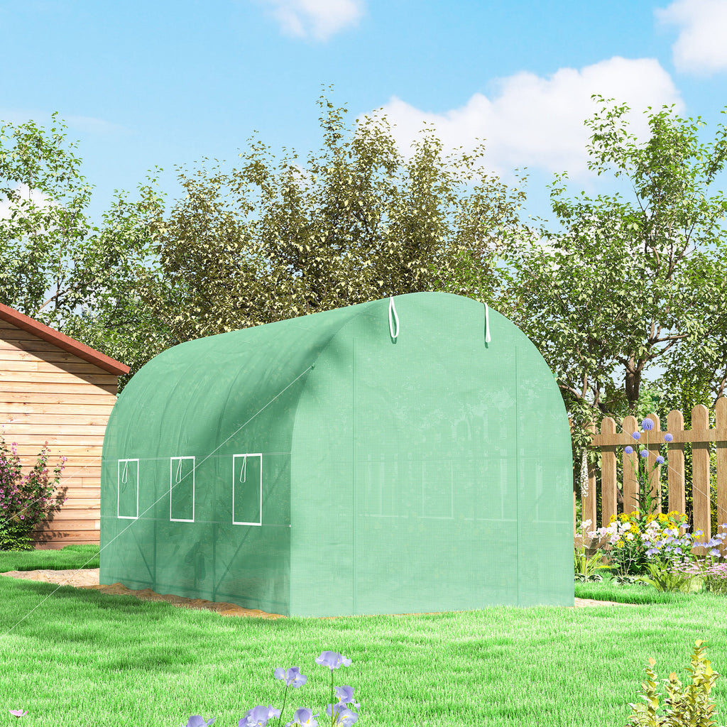 Serre de Jardin Tunnel Surface Sol 7m² 3,5L x 2l x 2H m châssis Tubulaire renforcé Porte zippée 6 fenêtres enroulables Vert-7
