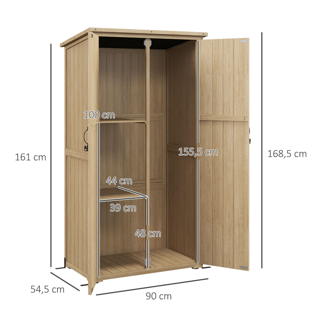Armoire de jardin abri remise pour outils 90L x 54.5P x 161/168,5H cm 2 étagères toit bitumé étanche bois pin autoclave-2