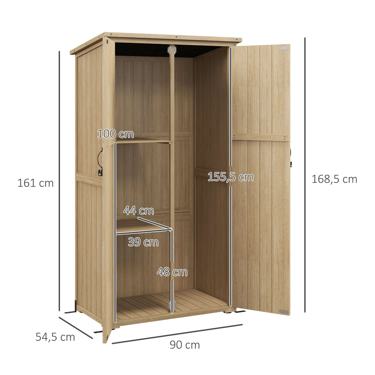 Armoire de jardin abri remise pour outils 90L x 54.5P x 161/168,5H cm 2 étagères toit bitumé étanche bois pin autoclave-2