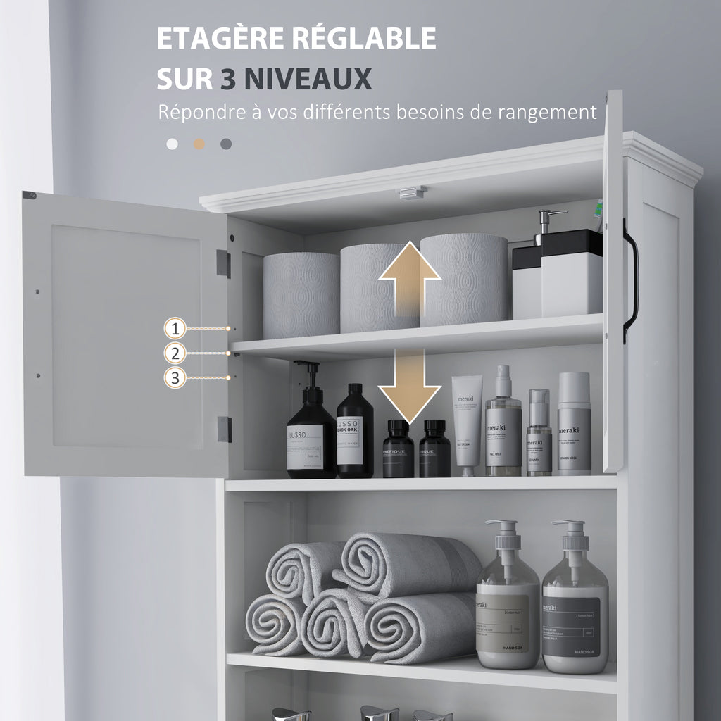 Meuble WC dessus de toilette armoire de rangement de salle de bain avec niches placard à double porte étagère réglable-5