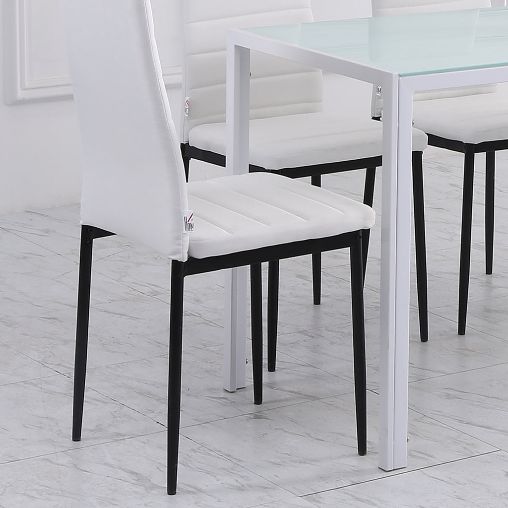 Lot de 4 chaises de salle à manger chaises de cuisine avec dossier haut pieds en métal et tissu en lin 41x50x97cm blanc-5