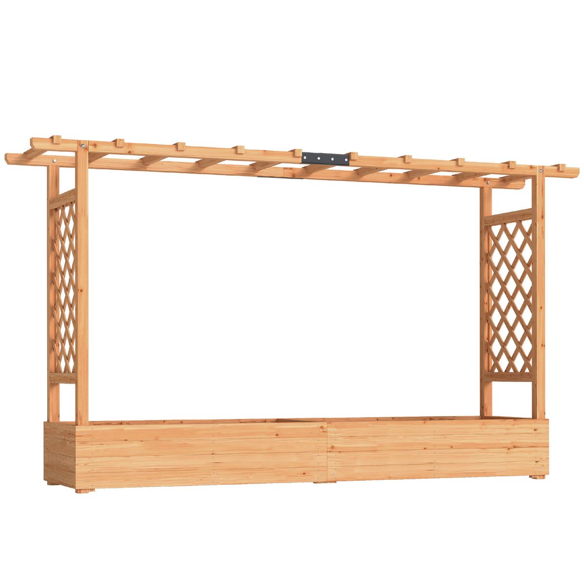 Jardinière surélevée avec treillis latéral et supérieur, bac à fleurs trous de drainage, 200x44x113,5cm, bois naturel-0