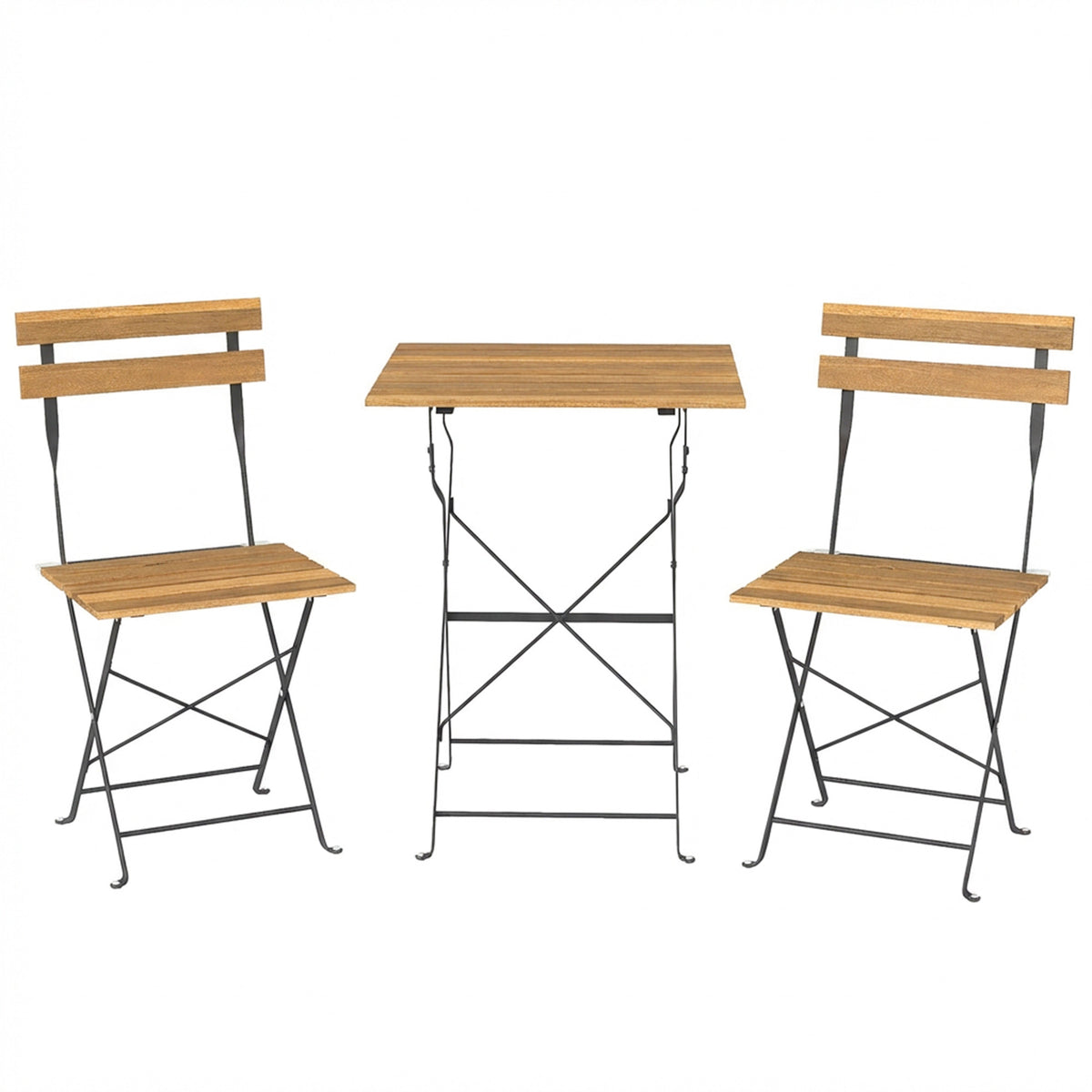 Ensemble de Salon de Jardin Bistrot 3 Pièces, 2 Chaises Pliantes, Table Carrée en Bois d'Acacia, 55x55x71cm, Naturel-0