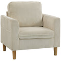 Fauteuil de salon en velours côtelé, canapé 1 place rembourré avec assise large et coussin à ressorts, 83x74x87cm, beige-0