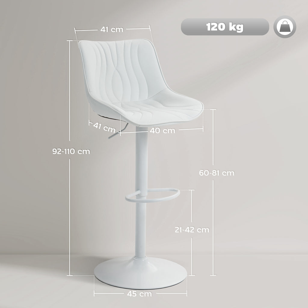 Lot de 2 tabourets de bar, chaises de bar structure en acier hauteur réglable 92-110 cm, dossier repose-pieds blanc-2