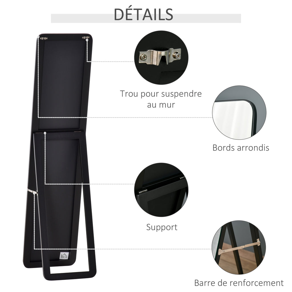 Miroir sur Pied et Mural rectangulaire dim. 37L x 43l x 156H cm MDF Aspect Noir-5