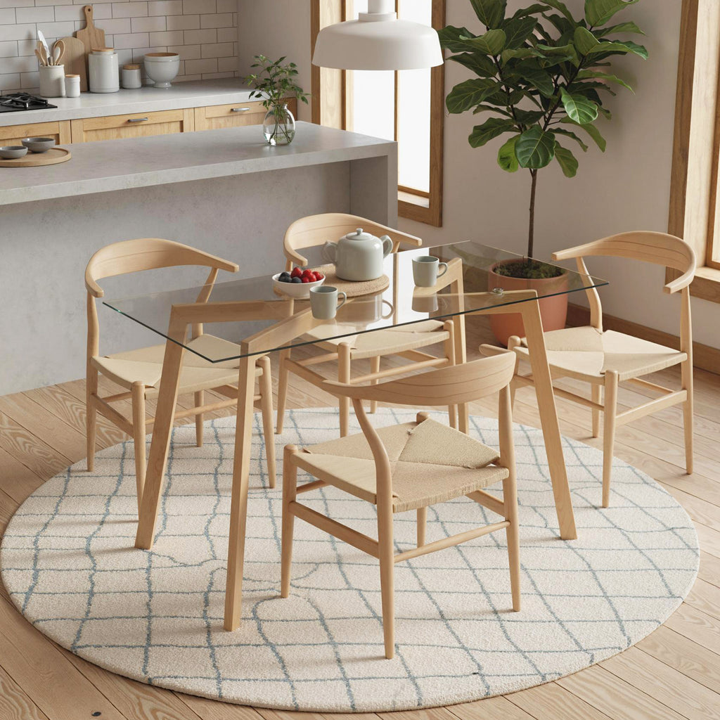 Table à manger pour 4 personnes, 120x60x76cm, table de cuisine, plateau en verre trempé et pieds en acier, transparent-1