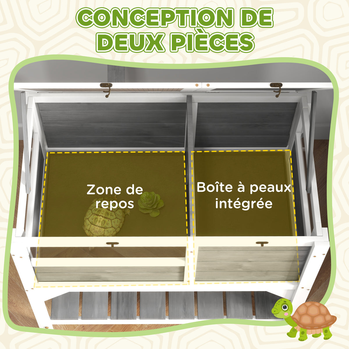 Maison enclos pour tortues sur pieds avec étagère de rangement en bois massif - 84 x 51 x 103 cm-3