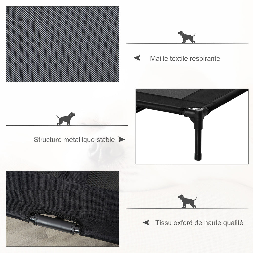 Lit sur pieds lit pour chien chat lit de camp lit surélevé animaux grand confort tissu Oxford textilène micro-perforé métal 92L x 76l x 18H cm noir-5