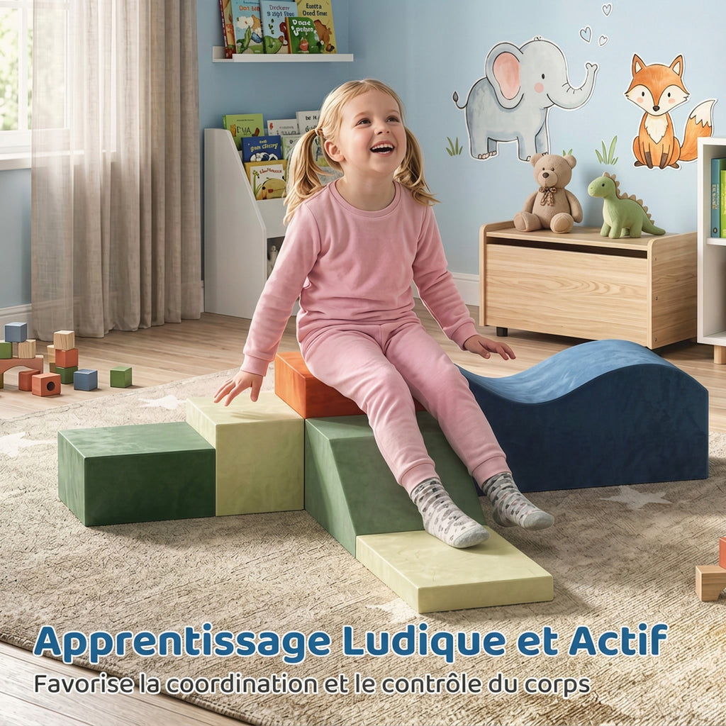 Parcours Motricité Bébé 6PCS, Module Motricité Bébé en Mousse, Housse en Velours, Base Antidérapante, Multicolore-4