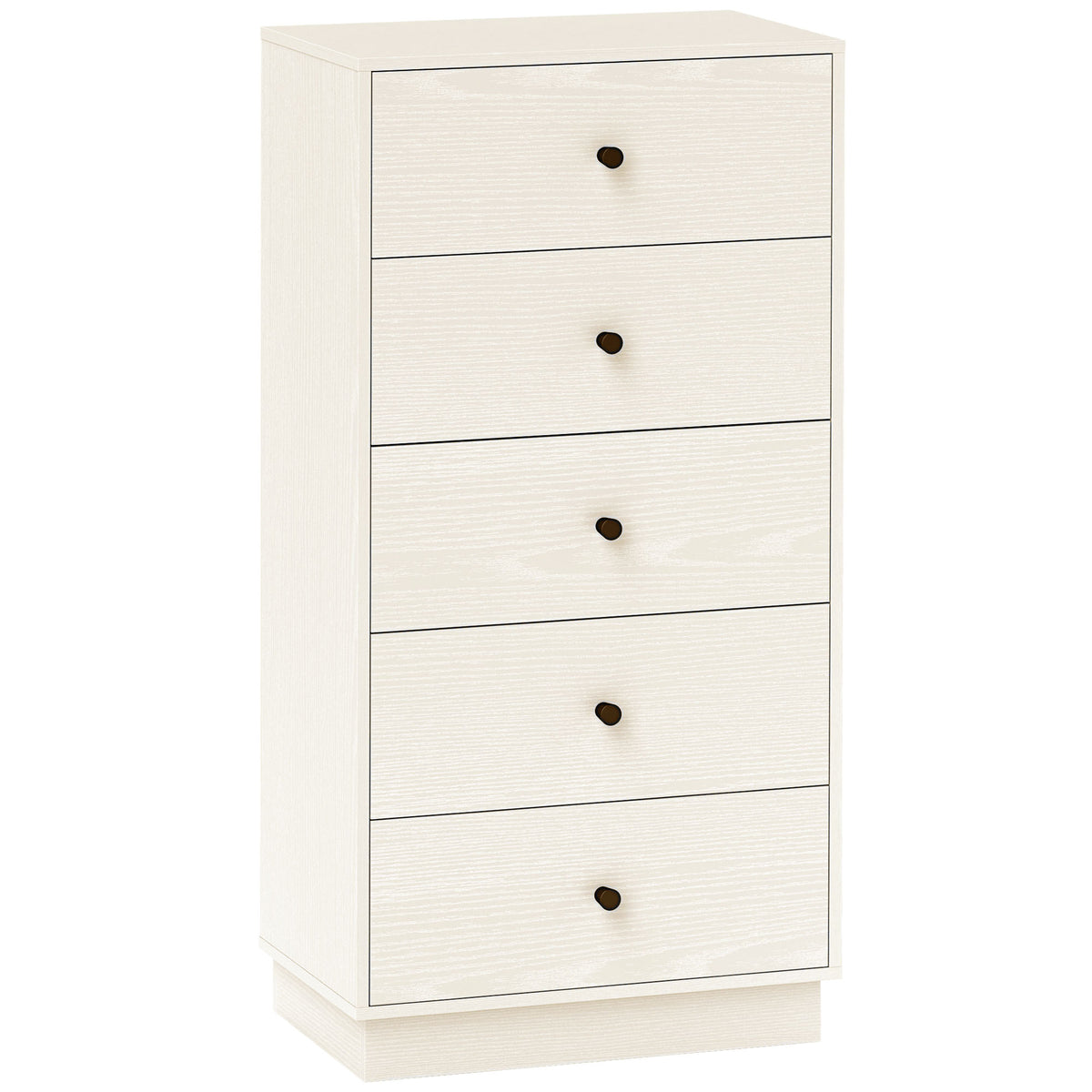 Commode 5 tiroirs, meuble de rangement haut et étroit, style moderne pour chambre à coucher, salon - 47x29x95cm, crème-0