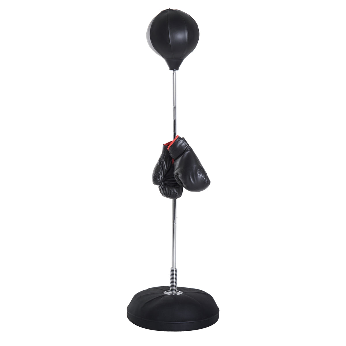 Sac de Frappe sur Pied Punching ball sur pied réglable en hauteur 126-144 cm avec gants, pompe et base de lestage pour adolescents et débutants noir-0