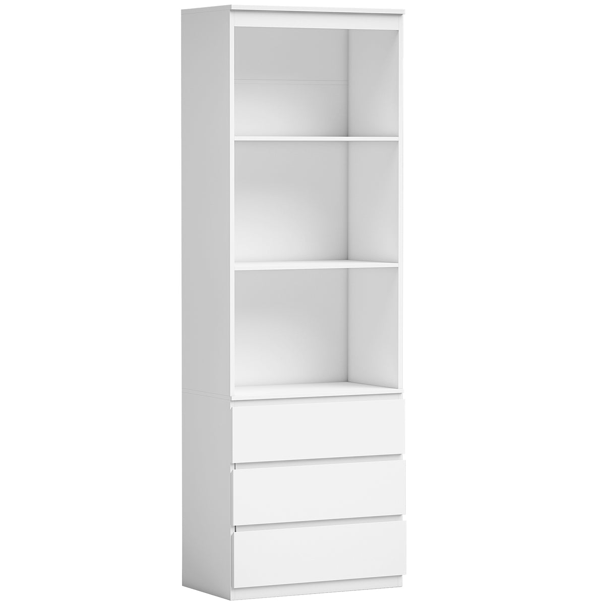 Bibliothèque haute de 180 cm avec 3 étagères et 3 tiroirs 60 x 35 x 180 cm en bois blanc-0