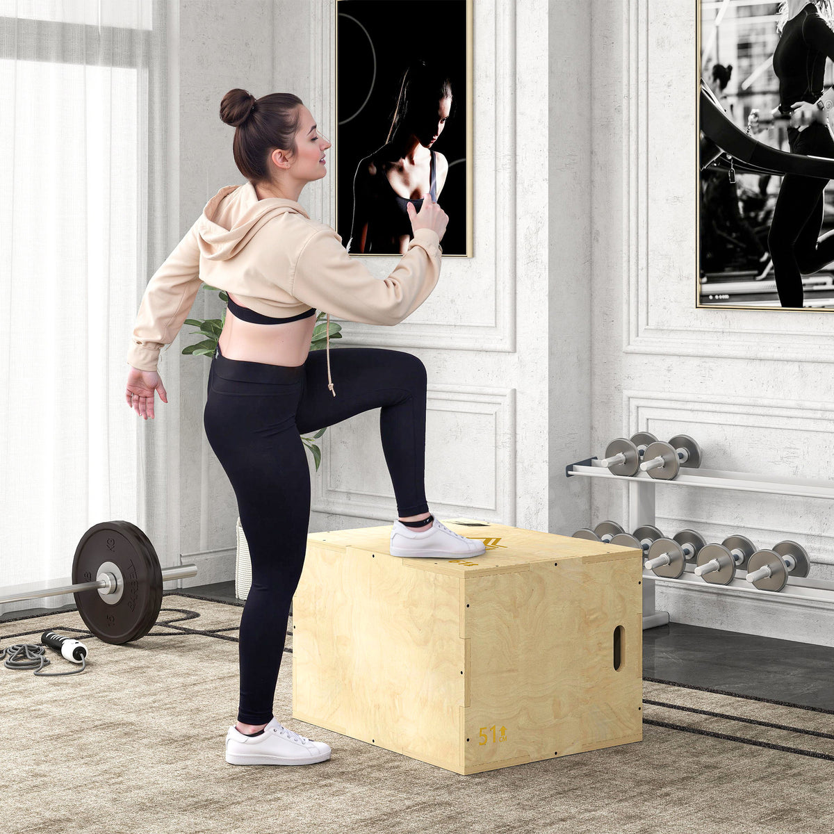 Box jump pliométrie 3 en 1 - saut musculation fitness 61x51x76cm bois-1