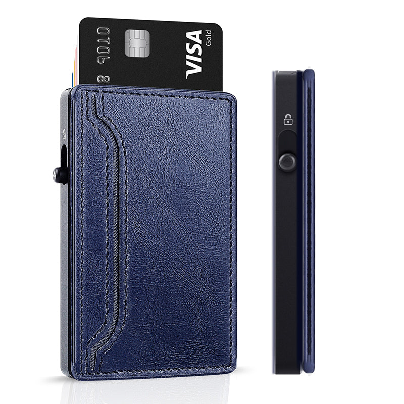 Portefeuille TOYFID en aluminium avec étui en similicuir, porte-cartes à éjection et protection RFID