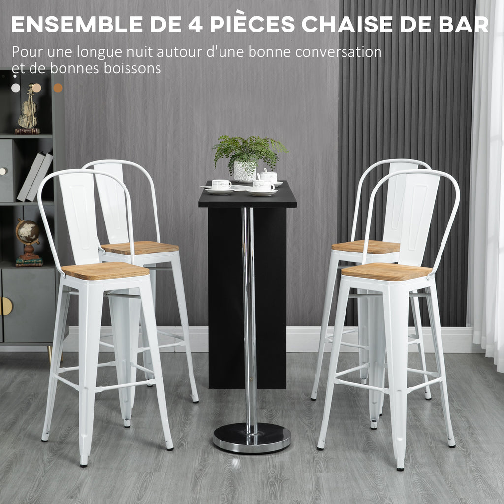Lot de 4 tabourets de bar industriel avec dossier repose-pied hauteur assise 76 cm métal crème-3