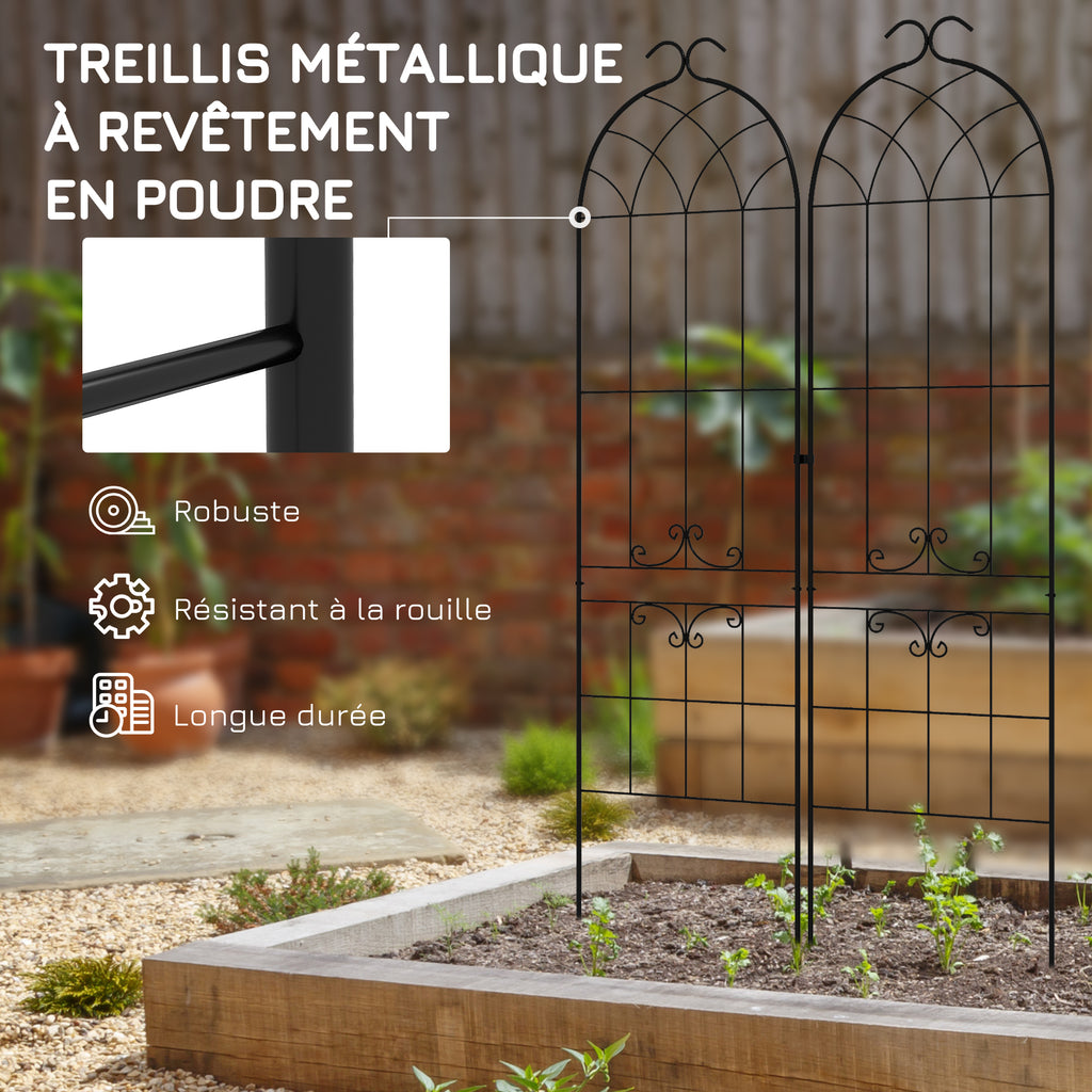 Lot de 2 treillis de jardin, support pour plantes grimpantes en métal, 50L x 181H cm, noir-5