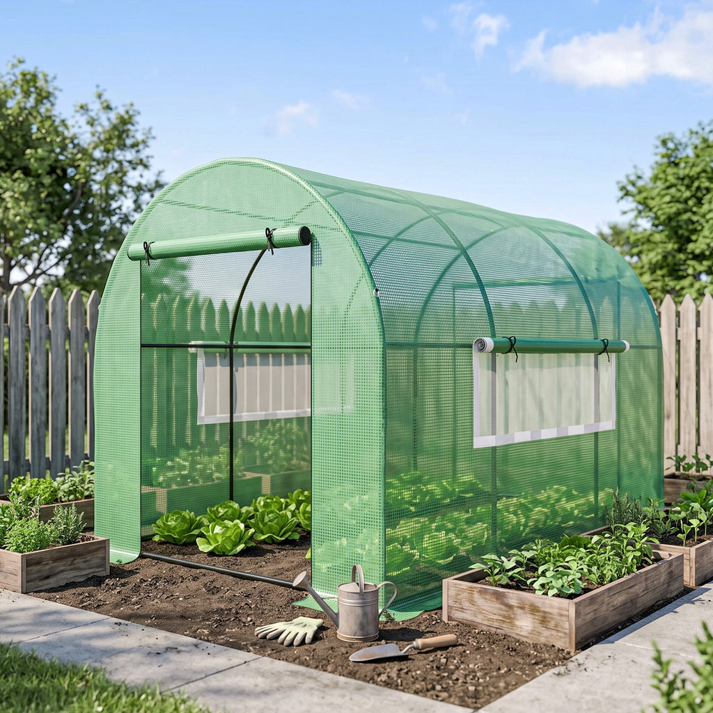 Serre de jardin serre tunnel de jardin 6m² PE Haute densité 135 g/m², avec 2 portes zippées 300 x 200 x 200 cm, vert-9