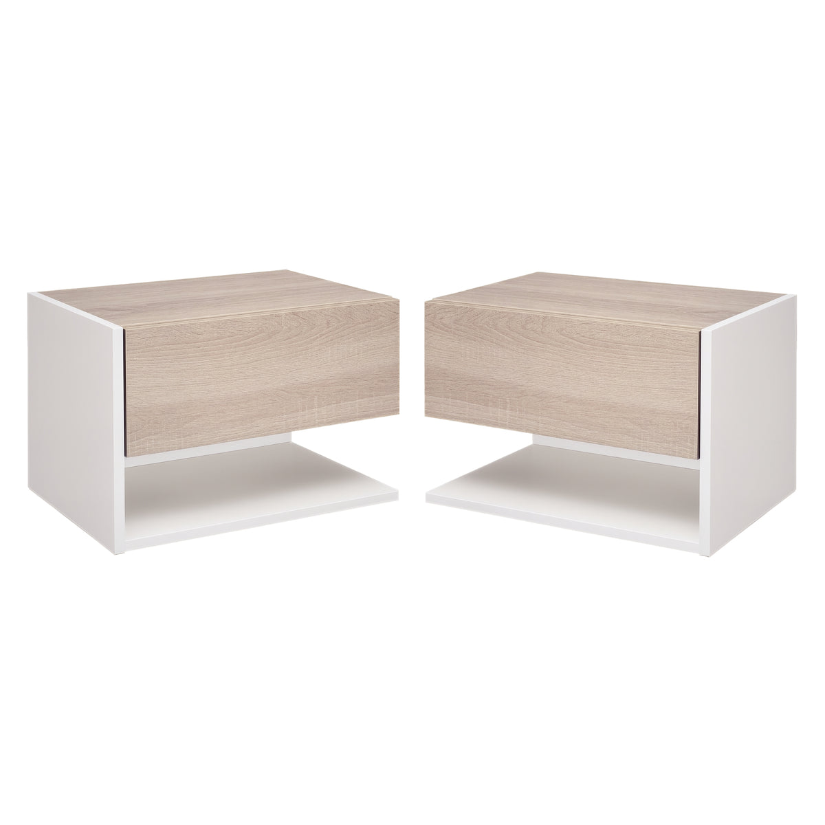 Tables de chevet suspendues Lot de 2 - Tables de Nuit murale - tiroir Coulissant - en Bois Bicolore Aspect chêne clair blanc-0