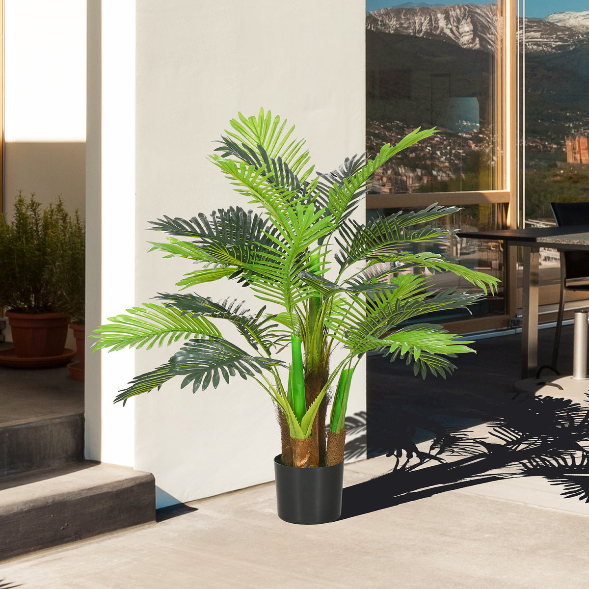 Palmier Artificiel H.1 m Arbre Artificiel Tronc Branches Lichen Feuilles Grand réalisme Pot Inclus-3