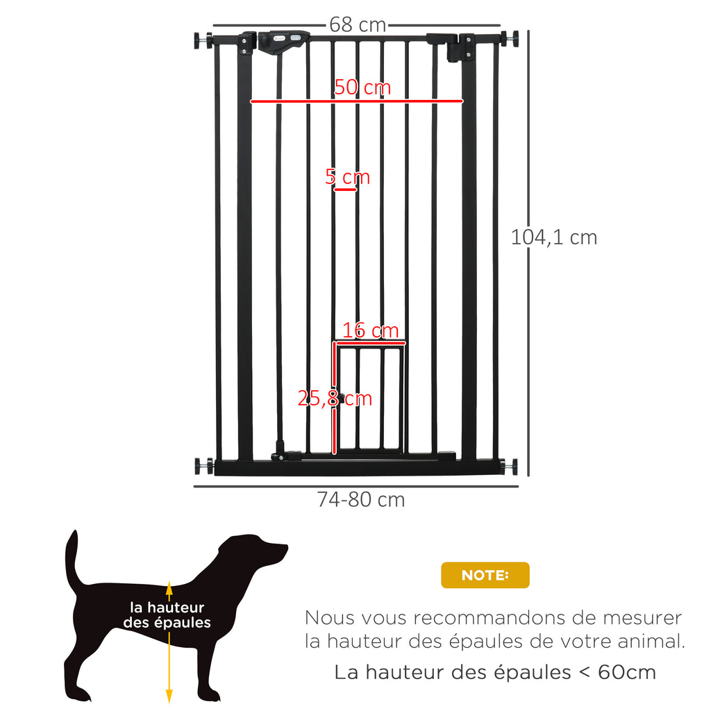 Lot de 2 barrières de sécurité animaux de 104H cm avec système de double verrouillage sans percage de 74 à 80 cm-2