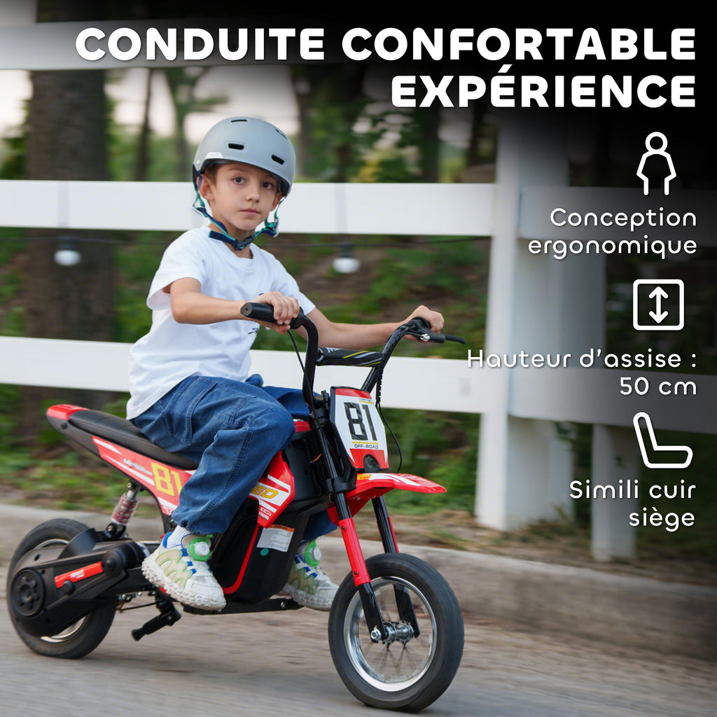 Moto électrique enfants 24V, moteur 250W, vitesse 6,4-16 km/h, pour enfants 8-12 ans, suspension arrière, rouge-6